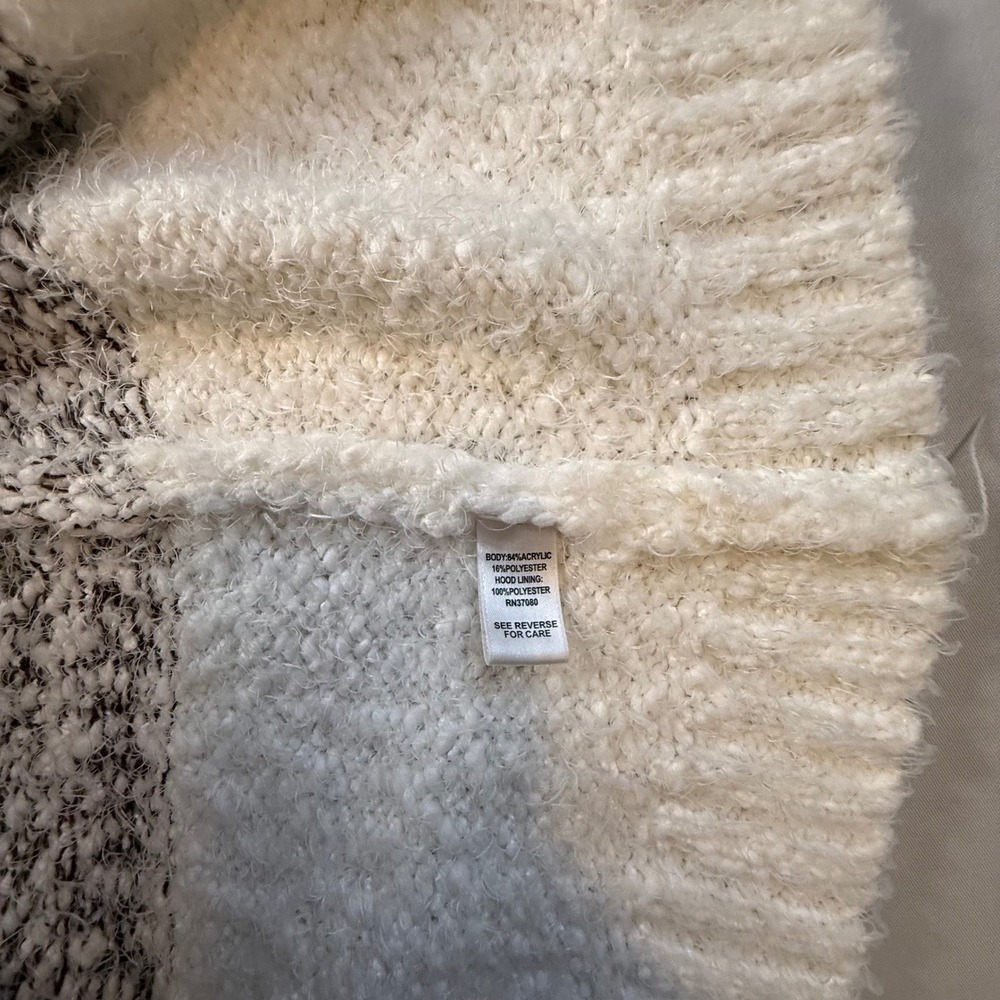 Est 1946 Women XL Tan Cream Colorblock Hooded Eyelash Knit Cardigan Sweater EUC - Picture 6 of 8